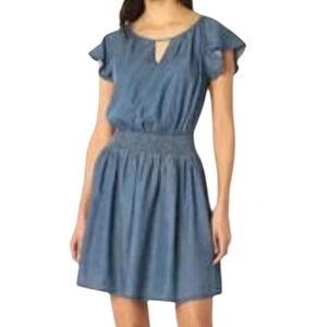 Frye And Co. Chambray Flutter Sleeve Smocked Mini Dress Size L